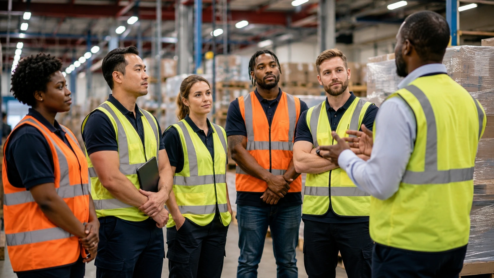 Temp-to-Hire vs. Temporary Staffing: Which Is Right for Your Operation? Warehouse supervisor briefing a diverse team of workers