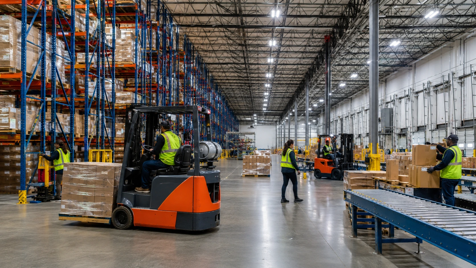 Warehouse Staffing in Atlanta: What Employers Need to Know Warehouse workers in hi-vis vests at fulfillment conveyor